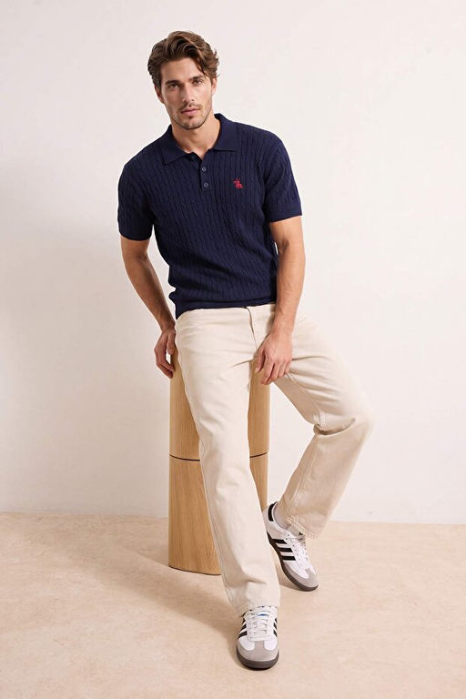 Lacivert Regular/Normal Kesim Nak__l_ Dokulu Triko Polo Yaka T-shirt TMNAW27PO00004 - Trendyolmilla фото 2