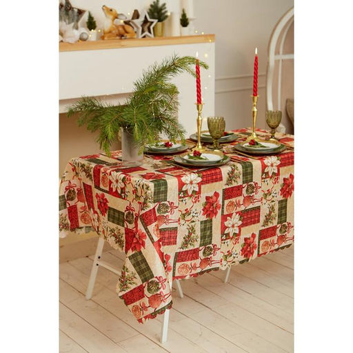 Скатерть новогодняя Доляна Новогодние игрушки 145*220 +/- 2 см, 100% п/э  фото 3