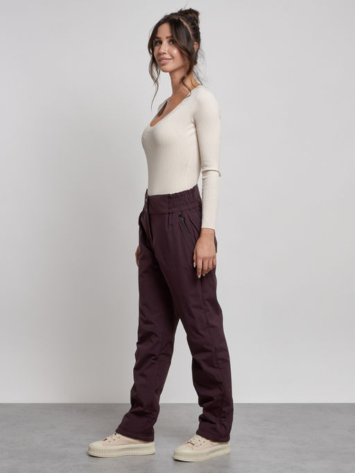 Брюки утепленные спортивные с высокой посадкой женские зимние темно-бордового цвета 7141Tb - Colannia фото 2