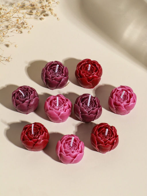 Набор свечей декоративных "Пионы" 9 шт 3,5х3,5х2,5 см розово-фиолетовые 14х14х4 см