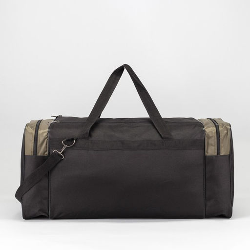 Сумка дорожная на молнии, 3 наружных кармана, длинный ремень, цвет чёрный/хаки