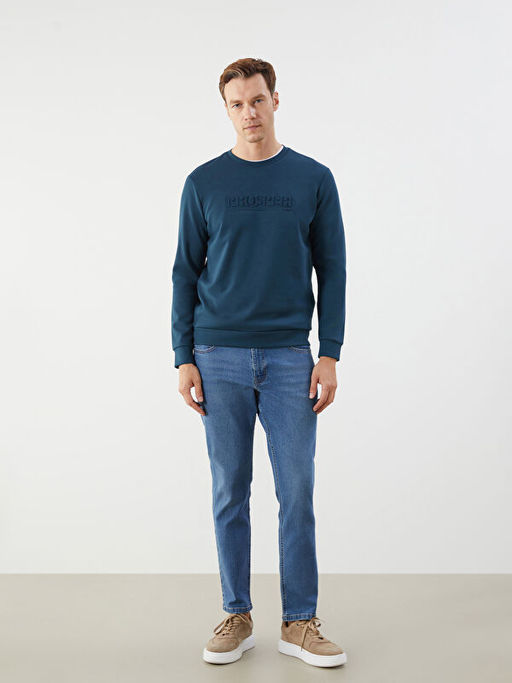 Bisiklet Yaka Bask?l? Erkek Sweatshirt