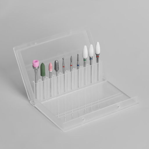 Фрезы для маникюра в пластиковом органайзере, 10 шт