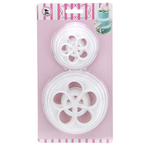 Кондитерский трафарет пластмассовый для украшения торта "Цветы" набор 6шт д5см h0,7см; д6см h0,7см; д7см h0,7см; д8см h0,7см; д9см h0,7см; д10см h0,7см, в блистере (Китай)