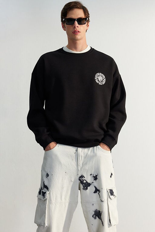 Siyah Oversize/Geni_ Kesim _i_ek Nak__l_ __i Polar/S_cak Tutan Sweatshirt TMNAW24SW00012 - Trendyolmilla фото 2