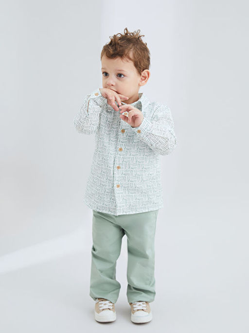 Bask?l? Erkek Bebek G?mlek ve Pantolon 2li