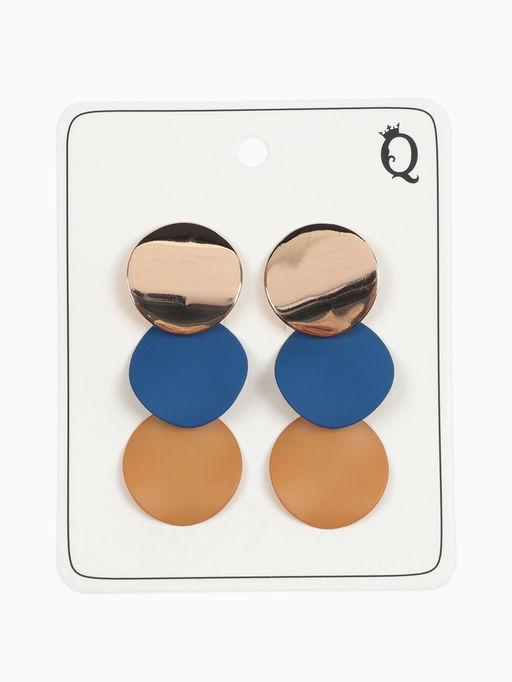 Серьги металл Азелия выгнутые круги, цвет бежево-синий в золоте