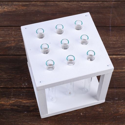 Кашпо деревянное 15.515.516.5 см с 9 колбами Квадрат, белый Дарим Красиво  фото 3