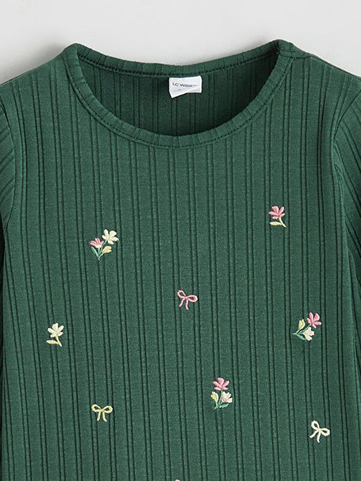 Bisiklet Yaka ?i?ekli K?z ?ocuk Ti??rt