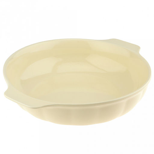 Форма для запекания керамическая "Семейная" 3,4л, д30,5см, h8см, круглая, 2 ручки, общая длина 36,5см, рифленый борт, светло-желтый, в коробке (Китай)