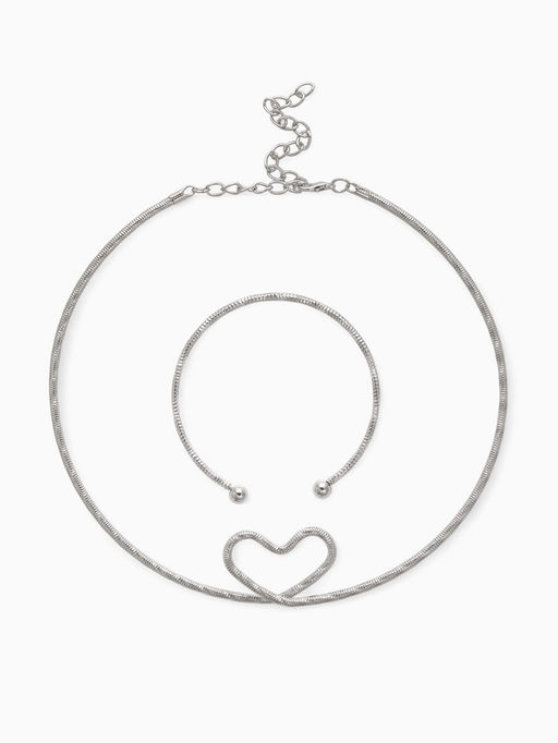 Набор 2 предмета: чокер, браслет Обруч сердце, цвет серебро