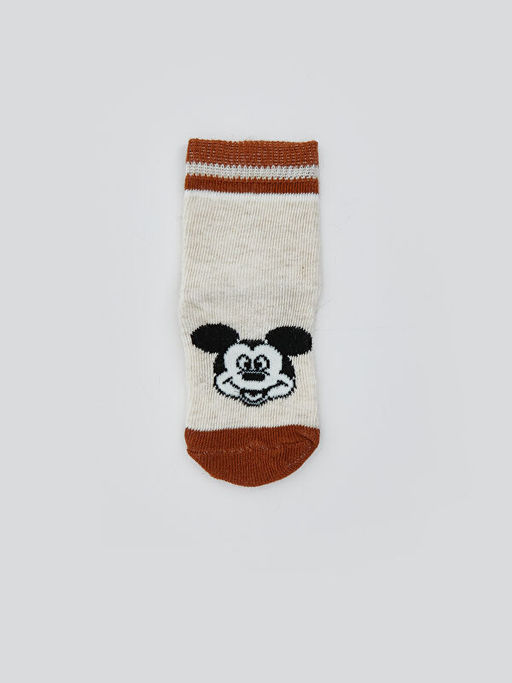 Mickey Mouse Bask?l? Erkek Bebek Soket ?orap 3l?