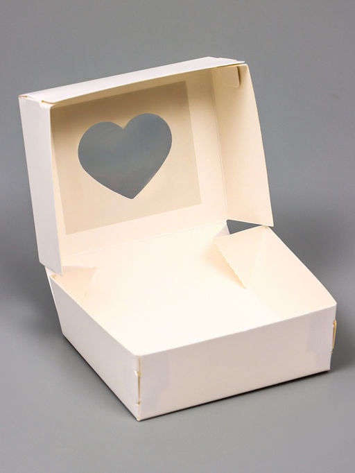 Цена за 20 шт. Коробка складная Сердца, белый, с окном, 10?8?3.5 см
