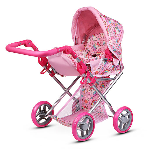 Коляска для кукол, металлическая, складная, с сумкой-переноской, корзиной и складным козырьком