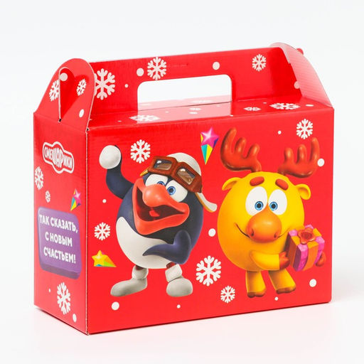 Цена за 5 шт. Подарочная коробка Новогодняя Ларец простой «Смешарики» лицензия, для сладких подарков, 23×10×16.5 см (+4.5 см).
