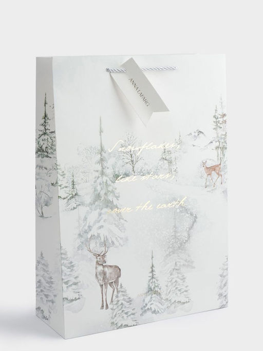 Пакет подарочный, 30х42 см, бумага, белый, Лес в снегу, Maral grey Anna Lafarg