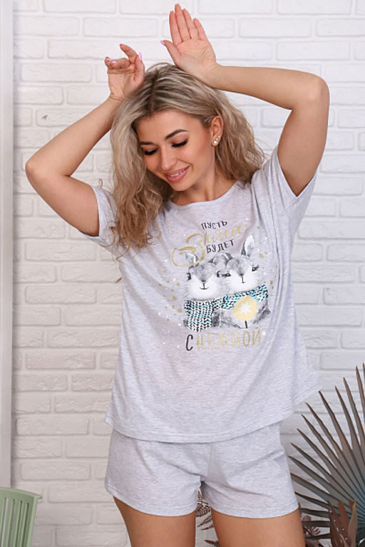 Пижама с шортами, принт Зайчики (881-1) - Плиона фото 41