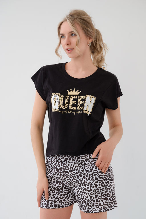 Пижама женская из футболки и шорт из кулирки Сафари белый - Амадэль фото 6