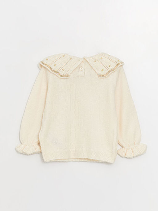 Bebe Yaka Uzun Kollu Kendinden Desenli K?z Bebek Triko Kazak - Waikiki фото 3