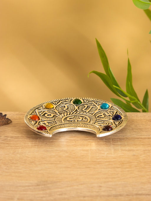 Подставка под благовония «Полумесяц с цветными кристаллами», 12×11 см, алюминий