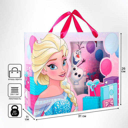 Пакет подарочный, 31×26×11 см, упаковка, Холодное сердце