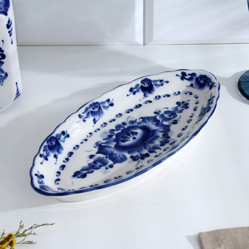 Селёдочница фарфор «Цветок», 27×13×2 см, гжель