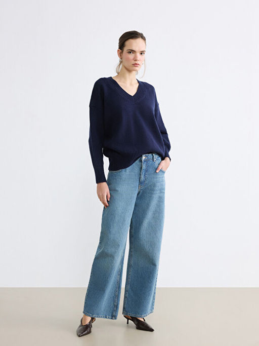 V Yaka Oversize Kad?n Triko Kazak