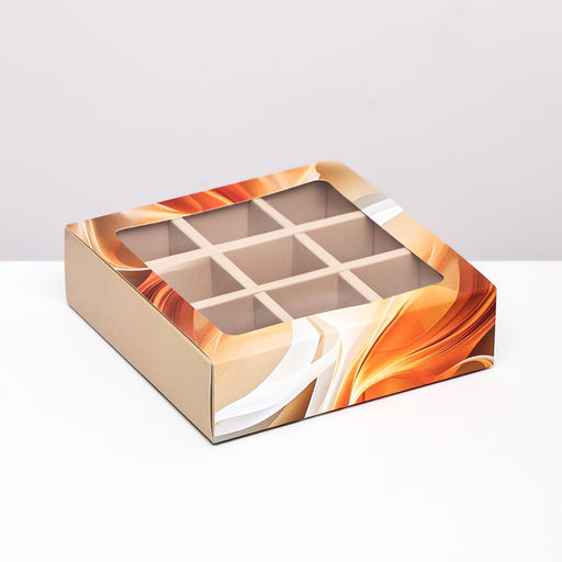 Цена за 5 шт. Коробка под 9 конфет с обечайкой Кофе с молоком, 13,7 х 13,7 х 3,5 - UPAK LAND фото 2