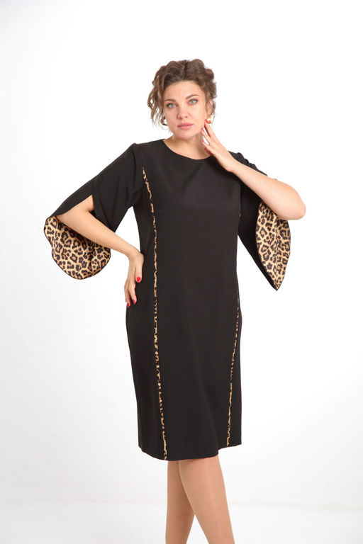 Платье VILENA 1043 черный+леопард  фото 2