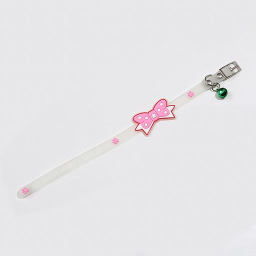 Ошейник Бантик, 28 х 1 см, ОШ 18-24 см, прозрачный/розовый - Пижон фото 4