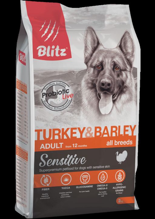 BLITZ ADULT Turkey&Barley Sens инд/ячмень д/с 2 кг BDD08-3-02000