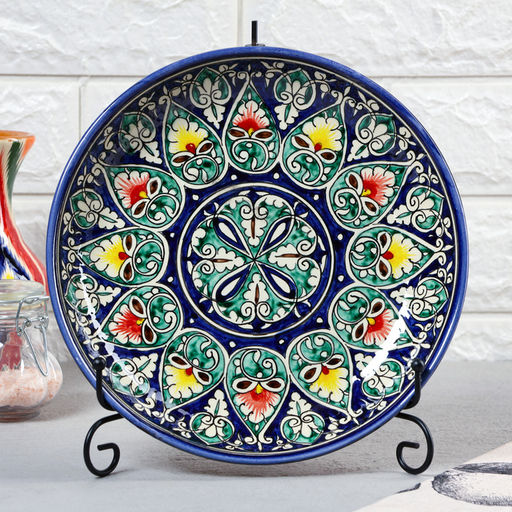 Ляган узбекский Риштанская керамика «Узоры», d=25 см, синий МИКС