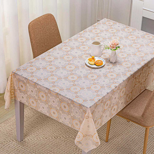 LACE Клеенка столовая ажурная ПВХ 1,37х20м Мальтийское кружево бежевый фон, цветное тиснение, матовая, на пленке (Китай) Цена указана за 1 м/п. В рулоне 20м. - Домашняя мода фото 3