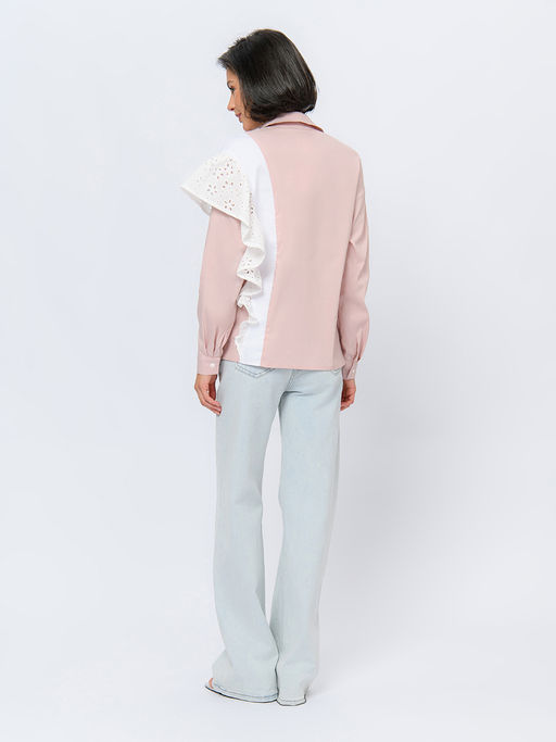 Рубашка розового цвета с воланом и длинными рукавами - 1001dress фото 4