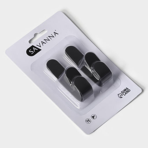 Крючки самоклеящиеся SAVANNA Black Loft, 4 шт., металл, 2.8×5.5×1.8 см, чёрные