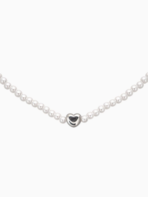 Чокер «Стразик» сердце и жемчужные бусины, белый в серебре, 36 см + 5 см доп, цепочка