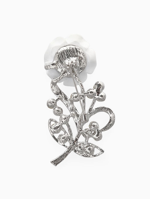 Брошь Цветок, роза нежная, цвет белый в серебре