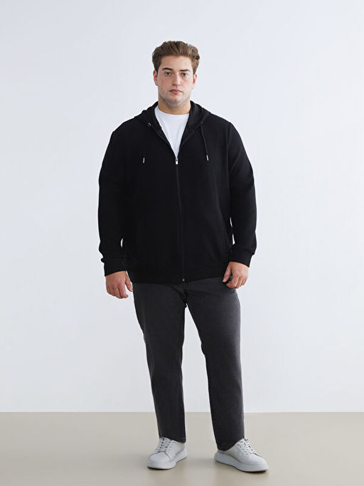 Standart Kal?p Kap??onlu Erkek Fermuarl? Sweatshirt