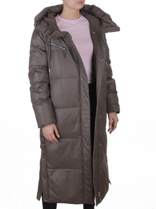 8310 GRAY/BROWN Пальто зимнее женское (200 гр. холлофайбер)