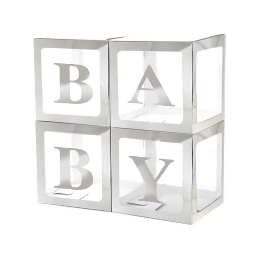 Набор коробок для воздушных шаров BABY, серебро, 30*30*30 см, в упаковке 4 шт. - Страна карнавалия фото 2