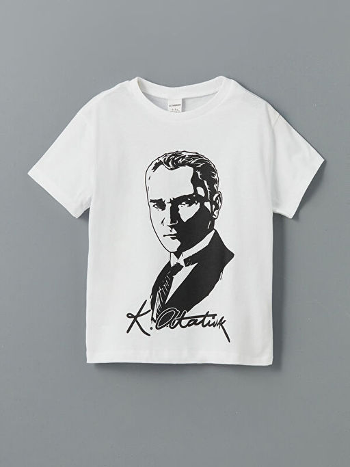Bisiklet Yaka Atat?rk Bask?l? Erkek ?ocuk Ti??rt
