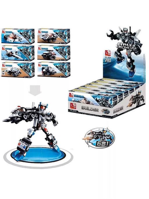 Конструктор SLUBAN 384 дет. "Страж полиции: набор - 6 констр. "Полиц. техника" собираются в бол. робота" (M38-B0635)