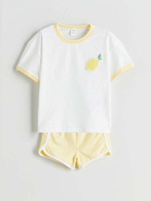 Limon Bask?l? K?z ?ocuk Ti??rt ve ?ort 2li