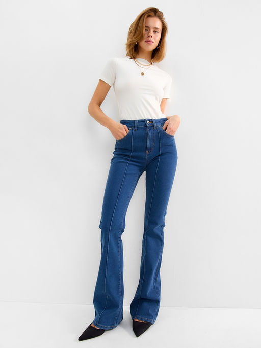Джинсы женские клёш со стрелкой MINAKU: Jeans Collection, размер 44, синие