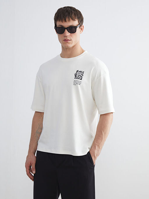 Bisiklet Yaka Bask?l? Penye Erkek Ti??rt