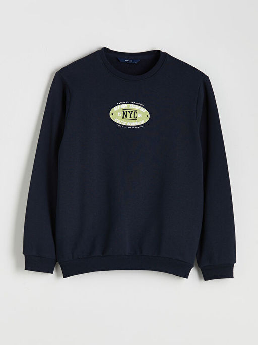 Bisiklet Yaka Bask?l? Erkek Sweatshirt