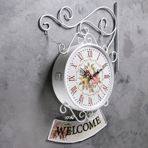 Часы настенные двусторонние, на подвесе WELCOME, d=23 см, 47×31 см, 2хАА, белые