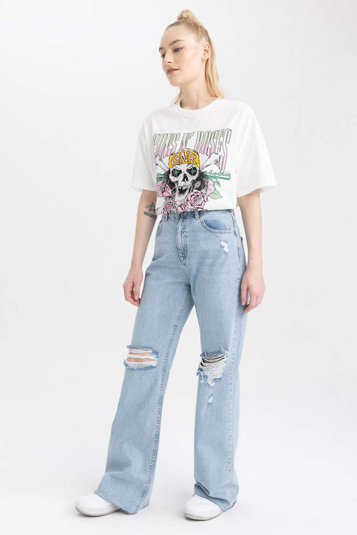 Длинные джинсовые брюки с широкими штанинами и рваными деталями в стиле 90-х годов - Defacto фото 2