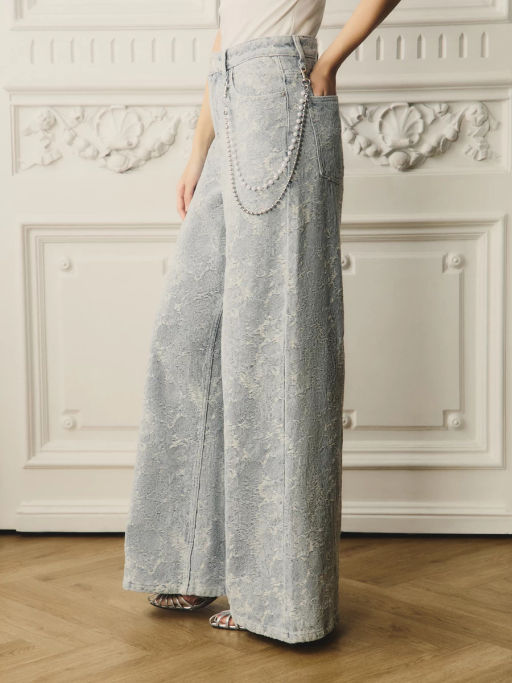 Джинсы WIDE LEG с высокой посадкой с жемчужной цепью / Zarina