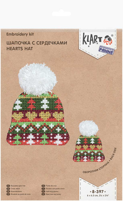 Klart набор для вышивания 8-397 Шапочка с сердечками 6 х 6.5 см